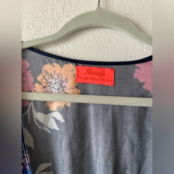 Maaji Make Waves Long Sleeve Kimono Maxi Wrap Dress or Coverup in Blue Floral M - Picture 9 of 13